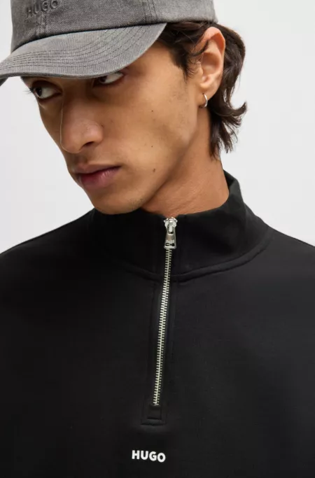 Cotton-terry zip-neck sweatshirt with logo print