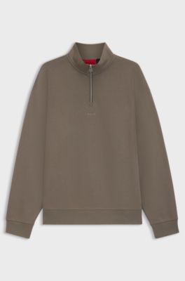 Sweatshirt van katoenen badstof met logo en ritskraag, Grijs