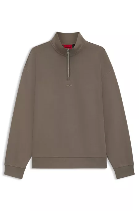 Cotton-terry zip-neck sweatshirt with logo print