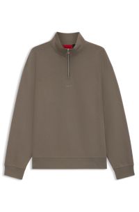 Cotton-terry zip-neck sweatshirt with logo print, Grey
