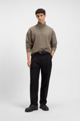 Camisola em terry de algod&atilde;o com fecho e log&oacute;tipo, Grey