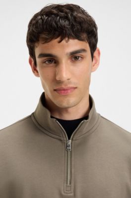 Cotton-terry logo sweatshirt with zip neck, Grey