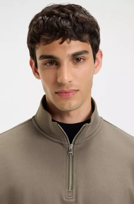 Zip-neck sweatshirt in cotton terry with logo print