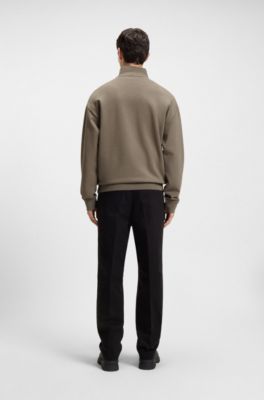 Sweatshirt van katoenen badstof met logo en ritskraag, Grijs