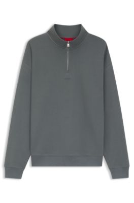 Cotton-terry logo sweatshirt with zip neck, Grey