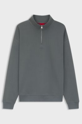 Cotton-terry logo sweatshirt with zip neck, Grey