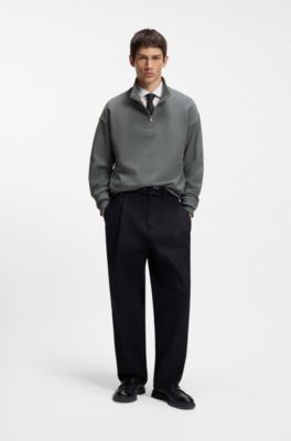 Cotton-terry logo sweatshirt with zip neck, Grey