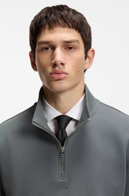 Cotton-terry logo sweatshirt with zip neck