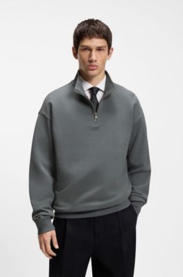 Cotton-terry logo sweatshirt with zip neck, Grey