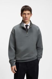 Sweat en molleton de coton avec encolure zipp&eacute;e et logo, Gris