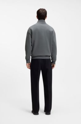 Sweatshirt i bomuldsfrott&eacute; med logo og lynl&aring;s i halsen, Gr&aring;