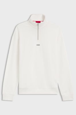 Sweatshirt van katoenen badstof met logo en ritskraag, Wit