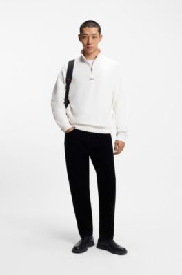 Sweatshirt i relaxed fit i bomull med blixtl&aring;s i halsen, Vit