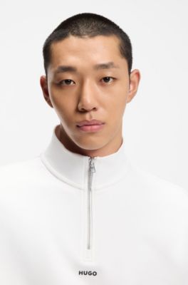 지퍼넥 로고 코튼 테리 로고 스웨트셔츠, 화이트