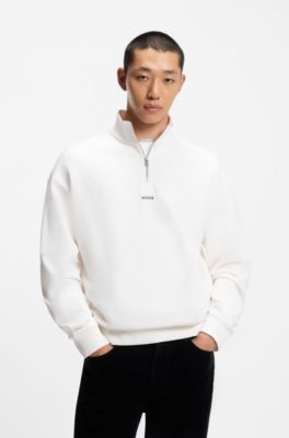 Sweatshirt i relaxed fit i bomull med blixtl&aring;s i halsen, Vit