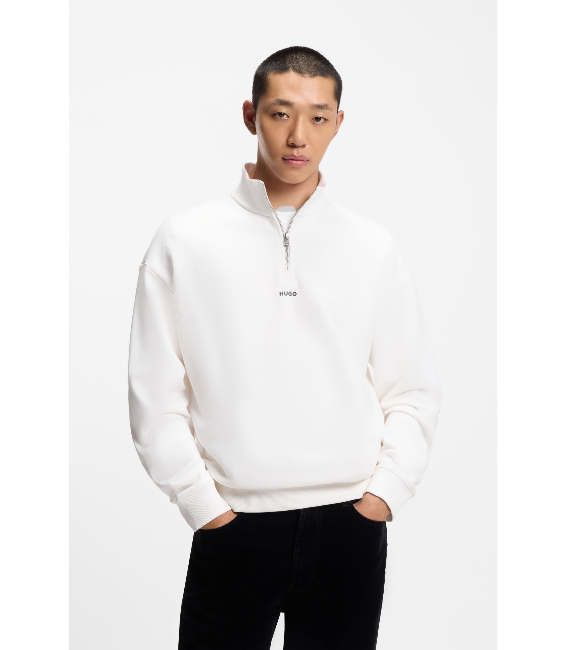 極美品 HUGO BOSS ロゴスウェット ボックスロゴ ホワイト HUGO - Cotton-terry sweatshirt with logo artwork - White