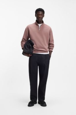 Sudadera relaxed fit de algod&oacute;n con cuello con cremallera, Marr&oacute;n claro