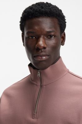 Sudadera relaxed fit de algod&oacute;n con cuello con cremallera, Marr&oacute;n claro