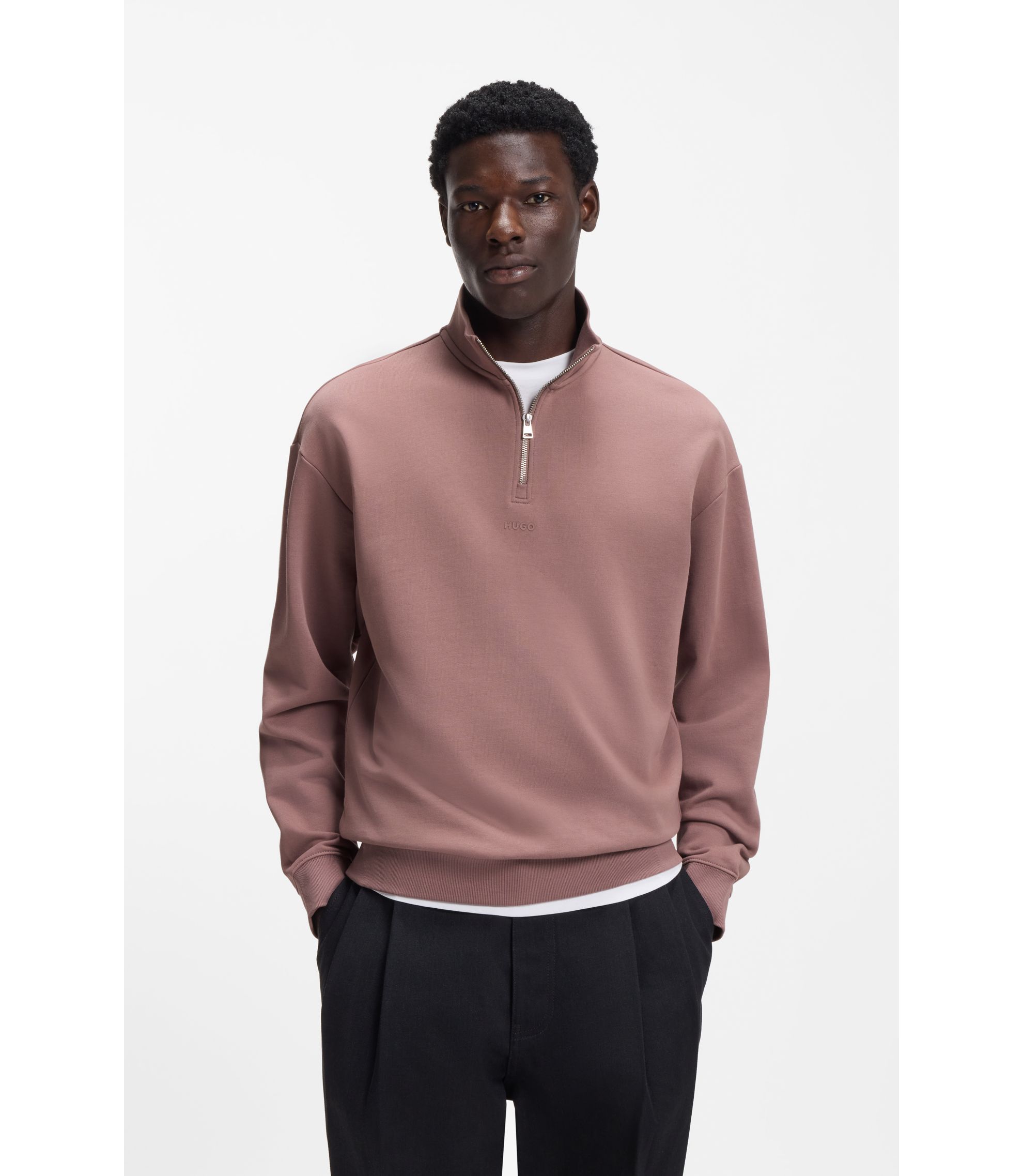 Sweatshirt aus Baumwoll-Terry mit Reißverschluss am Kragen und Logo