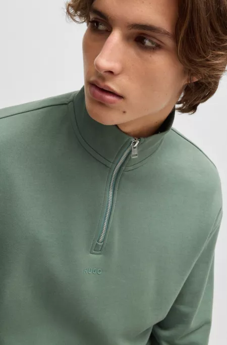 Cotton-terry zip-neck sweatshirt with logo print