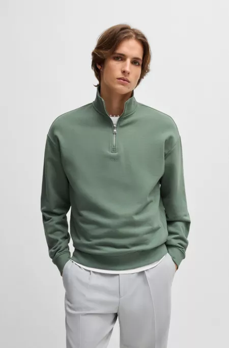 Cotton-terry zip-neck sweatshirt with logo print