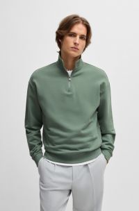 Sudadera de felpa de algodón con cremallera y logo estampado, Verde