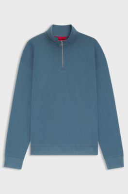 Relaxed-fit cotton sweatshirt with zip neck, Blue