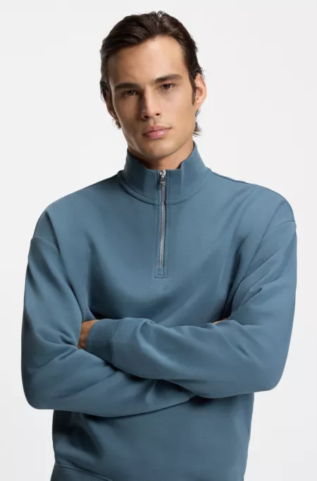 Cotton-terry logo sweatshirt with zip neck