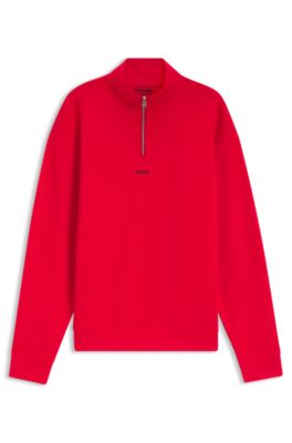 HUGO - Relaxed-fit cotton sweatshirt with zip neck - Red