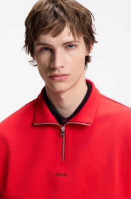 Relaxed-Fit Sweatshirt aus Baumwolle mit Troyerkragen, Rot