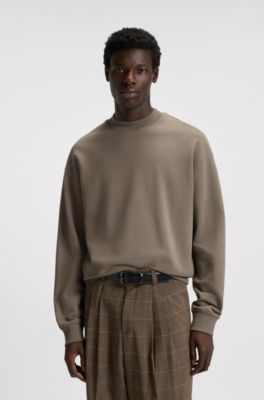 Camisola de ajuste descontra&iacute;do em algod&atilde;o terry com detalhe de log&oacute;tipo, Brown