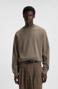 Relaxed-fit sweatshirt in cotton terry with logo print, Brown