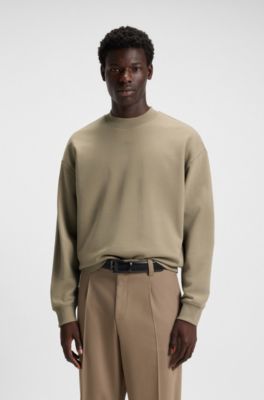 Relaxed-fit sweatshirt in cotton terry with logo detail, Light Brown