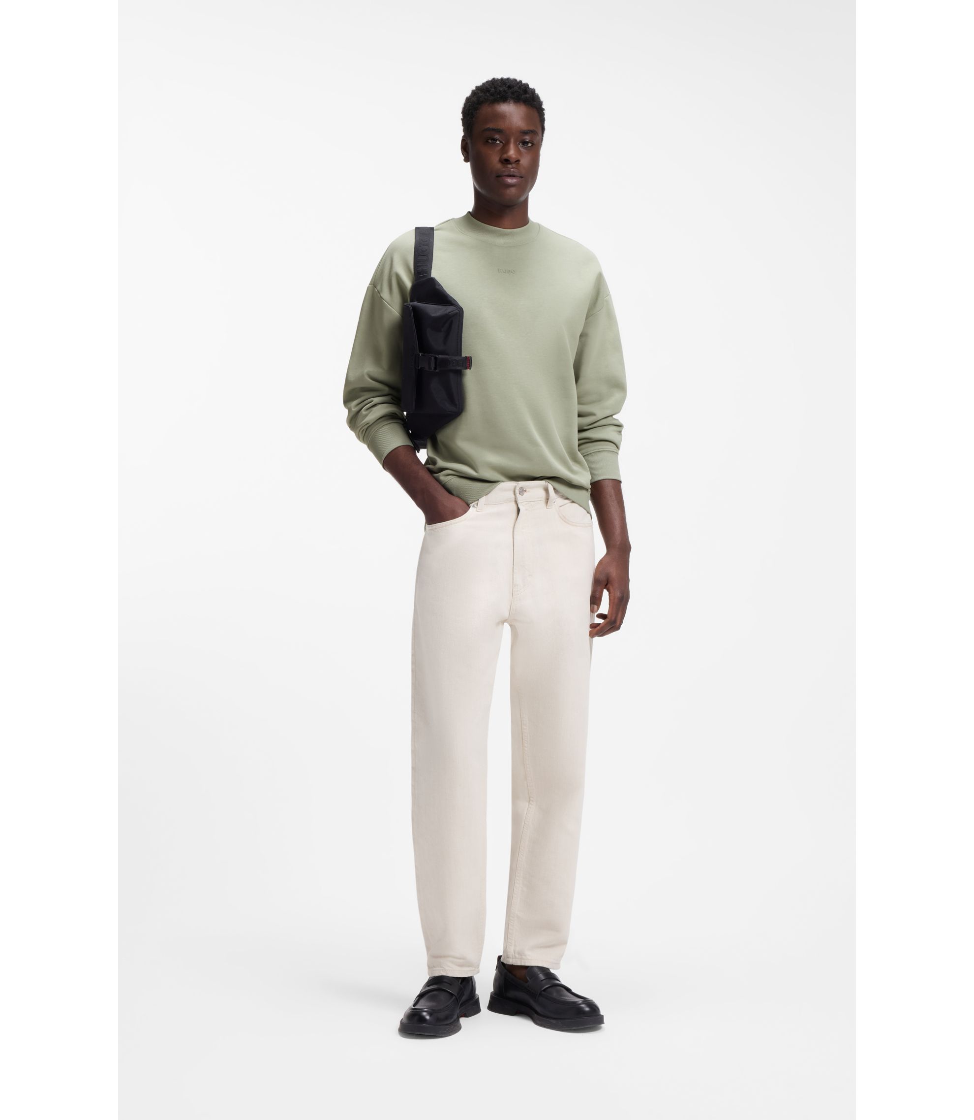 BOSS - Sweat Relaxed en molleton de coton avec logo contrastant