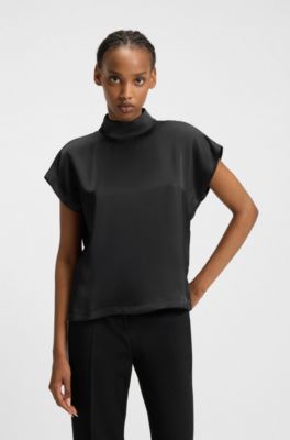플루언트 새틴 모크넥 탑, 블랙