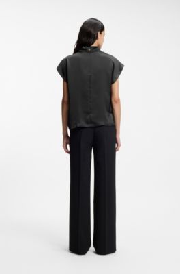 Mock-neck top in fluent satin, Black
