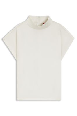 Mock-neck top in fluent satin, White