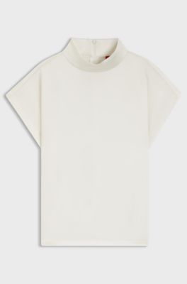 Mock-neck top in fluent satin, White