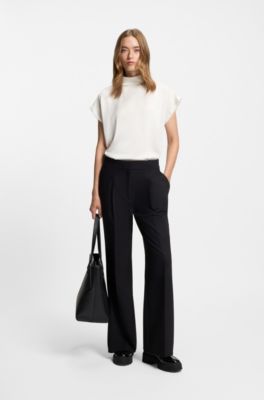 Mock-neck top in fluent satin, Natural