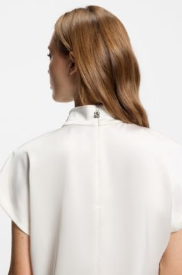 Mock-neck top in fluent satin, White