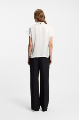 Mock-neck top in fluent satin, White