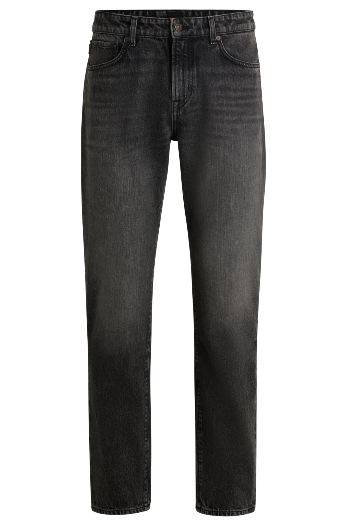 BOSS - Regular-fit jeans van stevig zwart denim