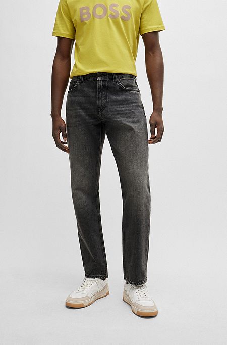 Regular-fit jeans in black rigid denim, Dark Grey