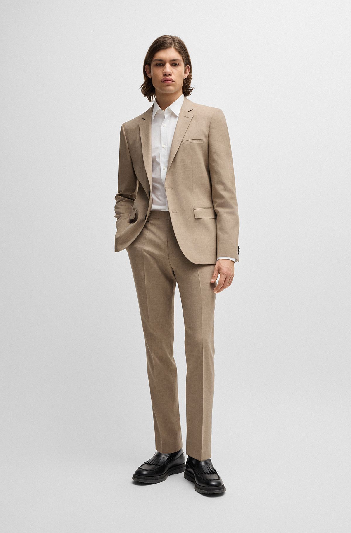 Extra-slim-fit suit in performance-stretch fabric, Light Beige