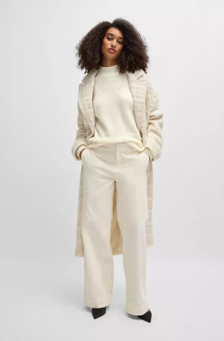 Funnel-neck sweater with ribbed structures