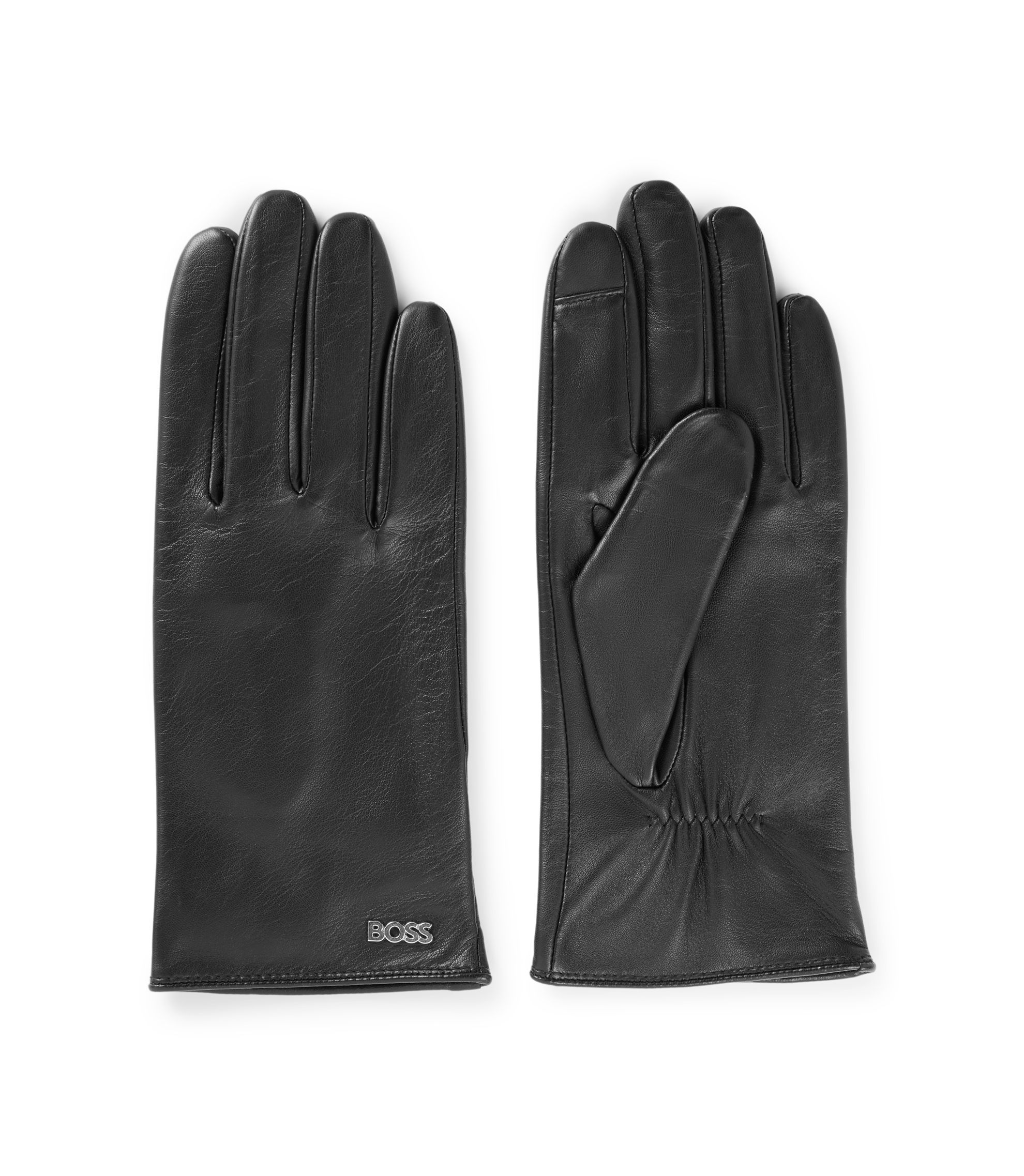 BOSS Leather gloves with knitted lining and touchscreen-friendly