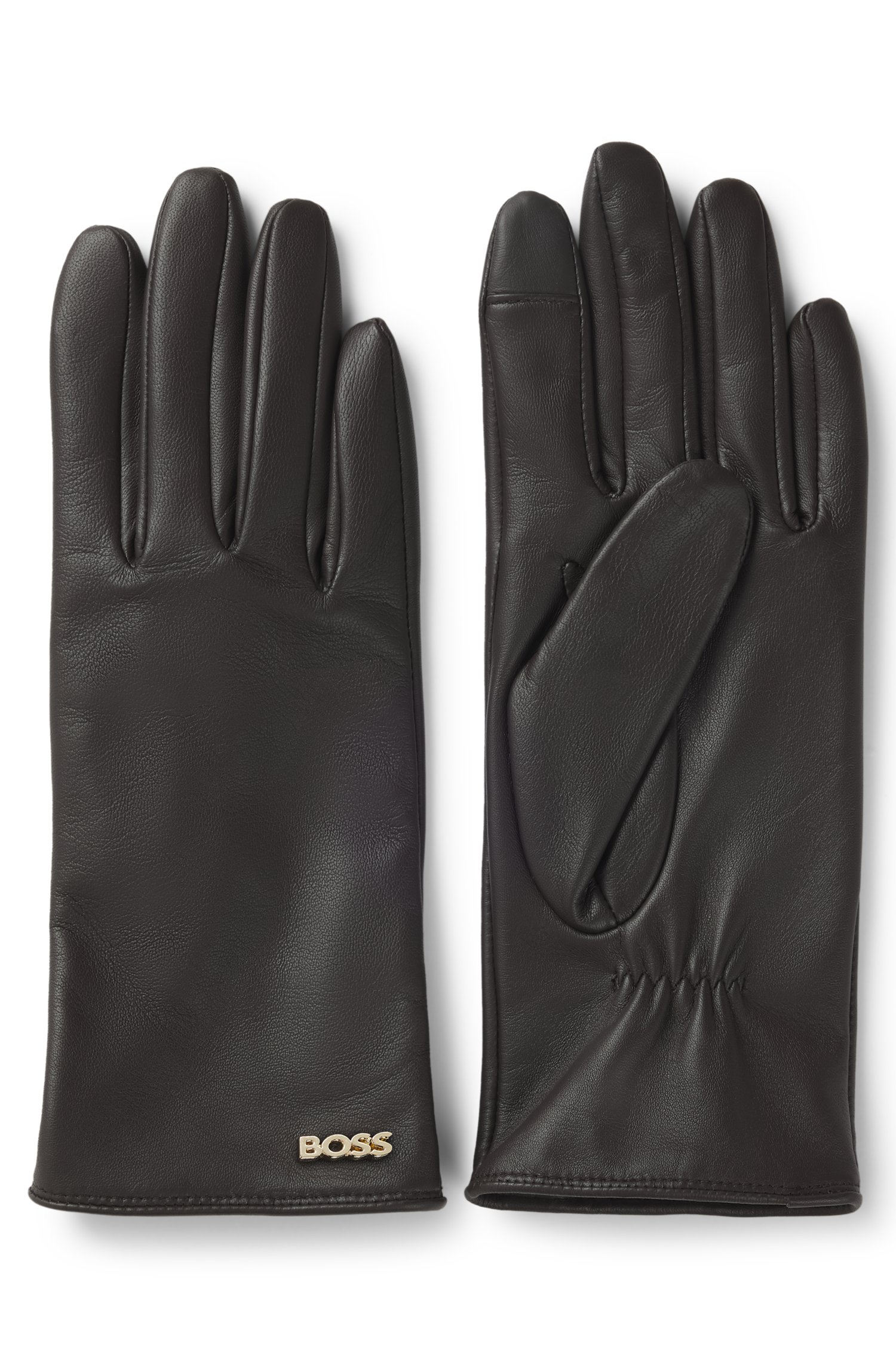 Boss Touchscreen-friendly gloves in leather with logo rivet handskar & vantar dam