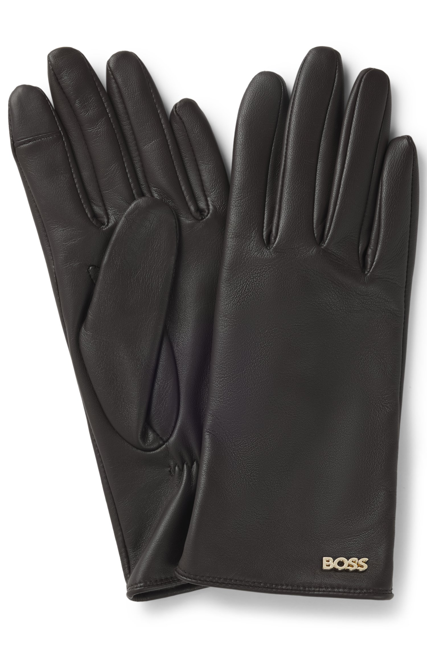 Boss Touchscreen-friendly gloves in leather with logo rivet handskar & vantar dam – bild 3