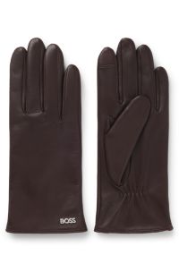 Leren handschoenen met gebreide voering en touchscreenvriendelijke vingertoppen, Donkerrood