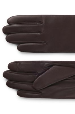 Leather gloves with knitted lining and touchscreen-friendly fingertips, Dark Red